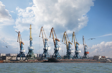 Sea port with cranes and docks