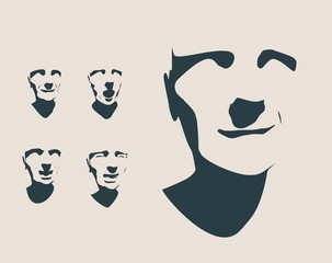 Set of silhouettes of a human's head. Various emotions