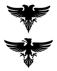 Dark Evil heraldic eagle with spread wings. Mascot, logotype, label.
