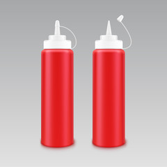 Vector Set of Blank Plastic White Red Tomato Ketchup Bottle for Branding without label on White Background