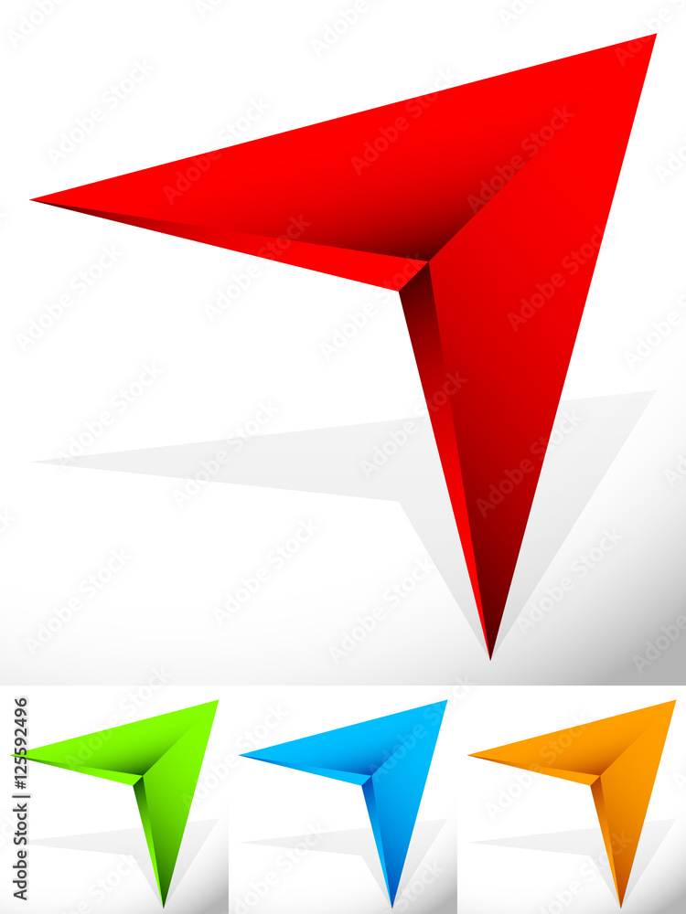 Poster Sharp edgy 3d arrow icon in more color with bevel effect