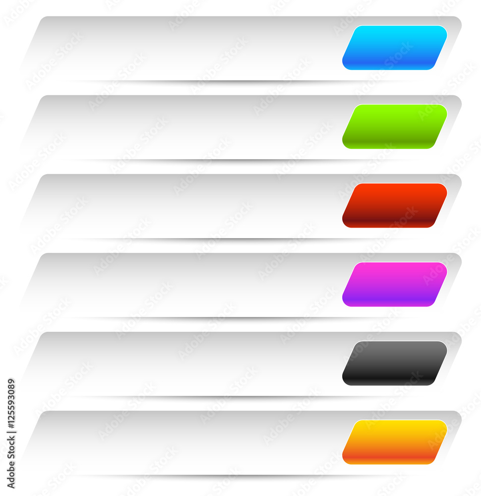 Poster Buttons, banners in several color. Horizontal button shape set.