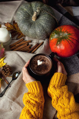 Горячее какао с маршмэллоу, корицей и тыквой