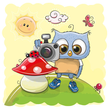 Cute cartoon owl with a camera