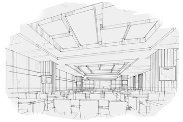 sketch stripes a classroom , black and white interior design.