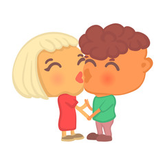 Boyfriend and girlfriend kissing, cartoon characters clipart
