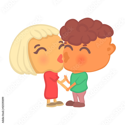 "Boyfriend and girlfriend kissing, cartoon characters clipart" Stock