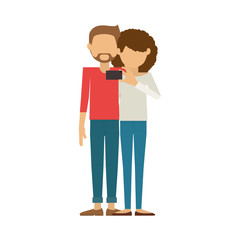 couple and curly woman take selfie vector illustration