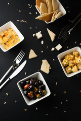 Hummus, pita, olives and feta cheese