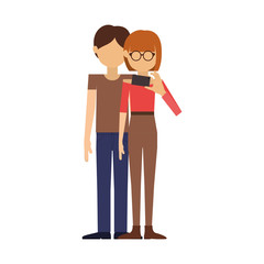 couple where redhead short hair woman take selfie vector illustration