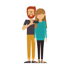 couple where man of beard and glasses take selfie vector illustration