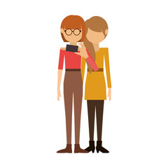 couple of women and redhead short hair take selfie vector illustration