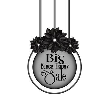 Big Black Friday Sale. Elegant floral element in a gothic style. Vintage design. Three flowers. Beautiful dahlias. Banner. Round frame. Vector illustration, eps10.