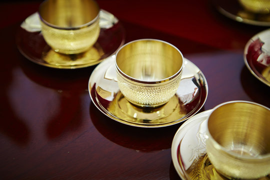 Gold Tea Set For Korean Traditional Wedding Ceremony 