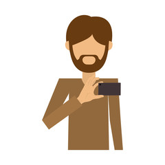 half body of man of beard padlock take selfie vector illustration