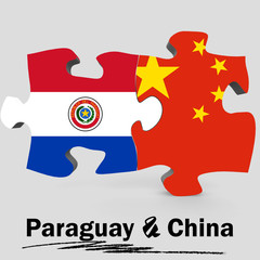 China and Paraguay flags in puzzle
