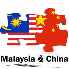 China and Malaysia flags in puzzle