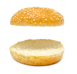 two half of burger bread isolated on white