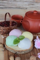 Daifuku Mochi Japanese dessert and hot tea.