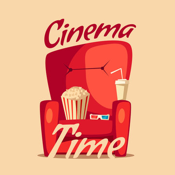 Cinema Time. Home movie watching. Cartoon vector illustration