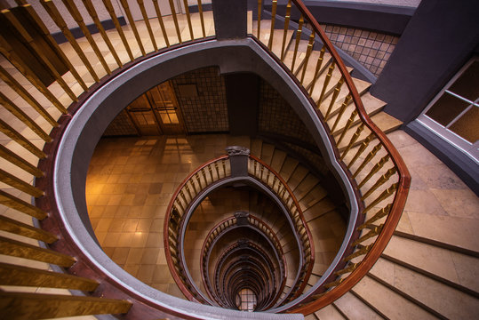 Marble spiral staircase in the building