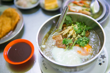rice gruel with egg and pork