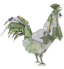 Euro Rooster. Money origami. Symbol of Chinese New year made fro