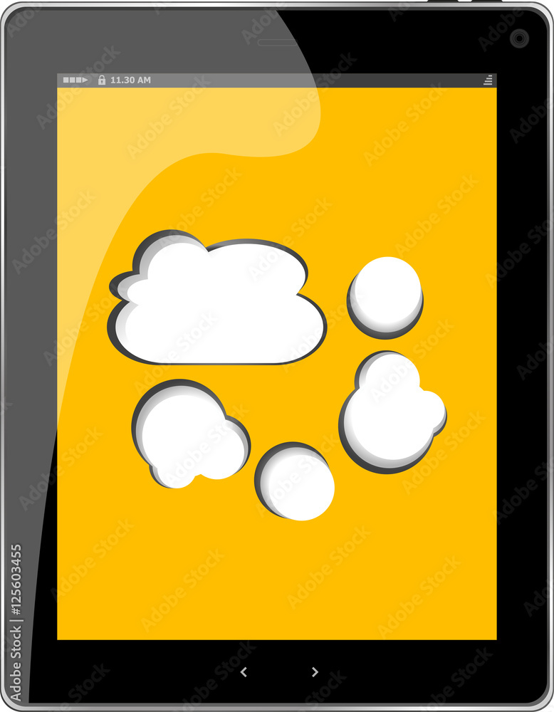 Poster cloud-computing connection on the digital tablet pc. conceptual image. isolated on white.
