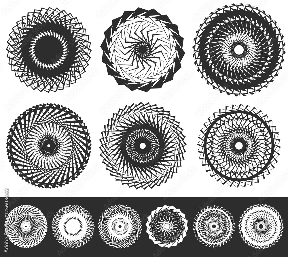 Poster Set of 6 geometric circle element. Circular spirals.