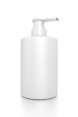 White cosmetic bottle dispenser pump with tube container from closeup angle.