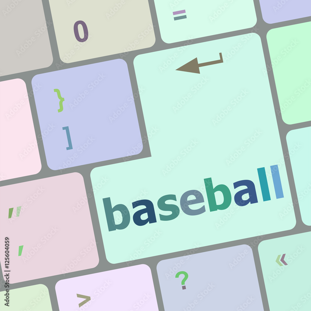 Aufkleber baseball word on keyboard key, notebook computer