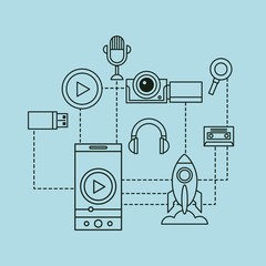video marketing flat line icons vector illustration design