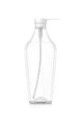 White cosmetic bottle dispenser pump with tube transparent empty container from front angle.