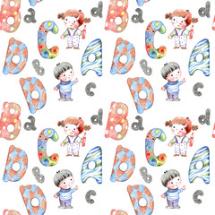 letters, alphabet, illustration, drawing, seamless pattern