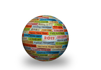 Happy New Year on  different  languages on 3d sphere
