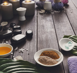 Spa treatment, aromatherapy background. Details and accessories