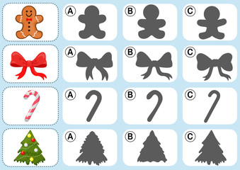 Christmas theme activity sheet - Match the shadow - Worksheet for education