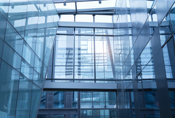 Fototapeta na wymiar Contemporary office building blue glass wall detail
