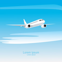Naklejka na ściany i meble Jet airplane on a blue background. Realistic vector illustration