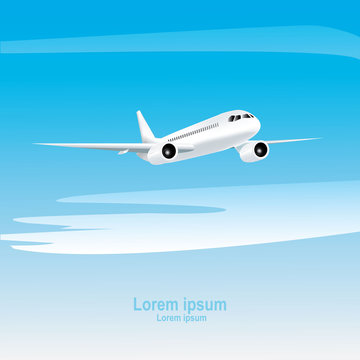 Jet airplane on a blue background. Realistic vector illustration