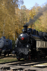 Fototapeta na wymiar Old Vintage Steam Locomotive At The Train Depot 