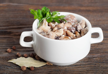 Fried mushrooms in white plate