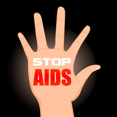 Hand with the words Stop AIDS. Worlds Aids day card 1 december in cartoon style
