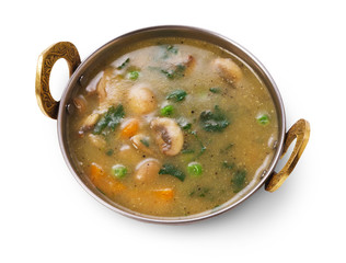 Vegan and vegetarian indian cuisine dish, mushroom soup