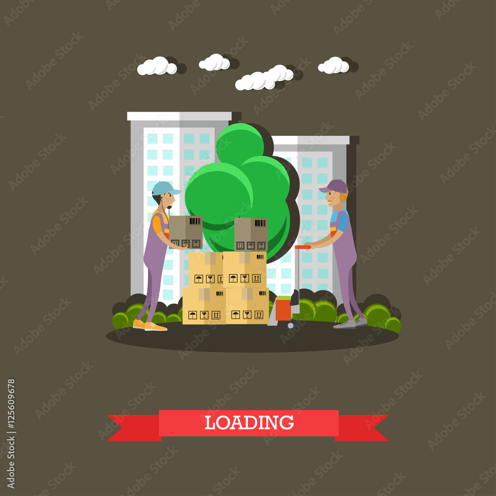 Poster logistic and delivery service concept banner. warehouse worker. vector illustration in flat style de