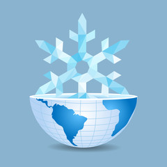 half of the world within the polygon with Christmas snowflake on