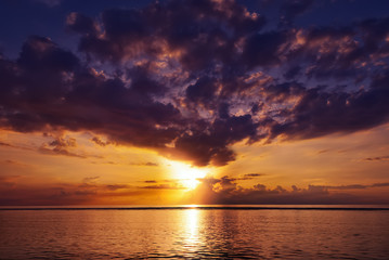 Tropical  Sunset in The Middle of The Ocean