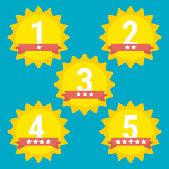 Rating label with five different label with star and place icon.