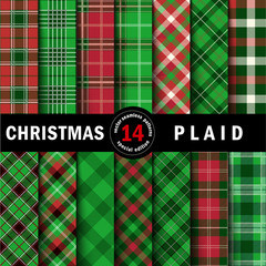 Set Christmas Tartan Seamless Patterns