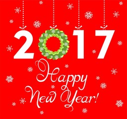 Paper applique for New Year 2017 greeting with hanging xmas wreath and number